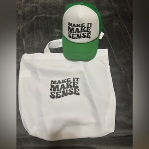 Green and White 'Make It Make Sense' Cap and Tote Set